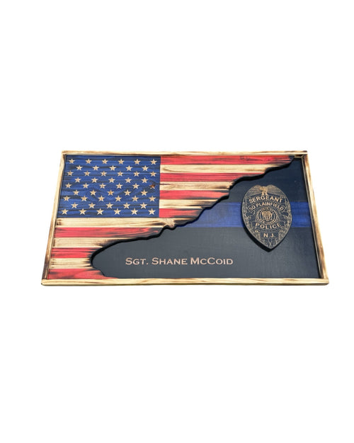 Custom 3D Thin Blue Line Police Flag with Engraved Badge