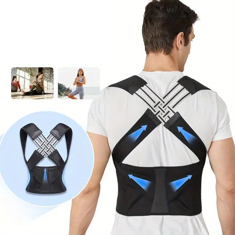 Male and female back support posture corrector - shoulder straightener with adjustable full back support posture strap
