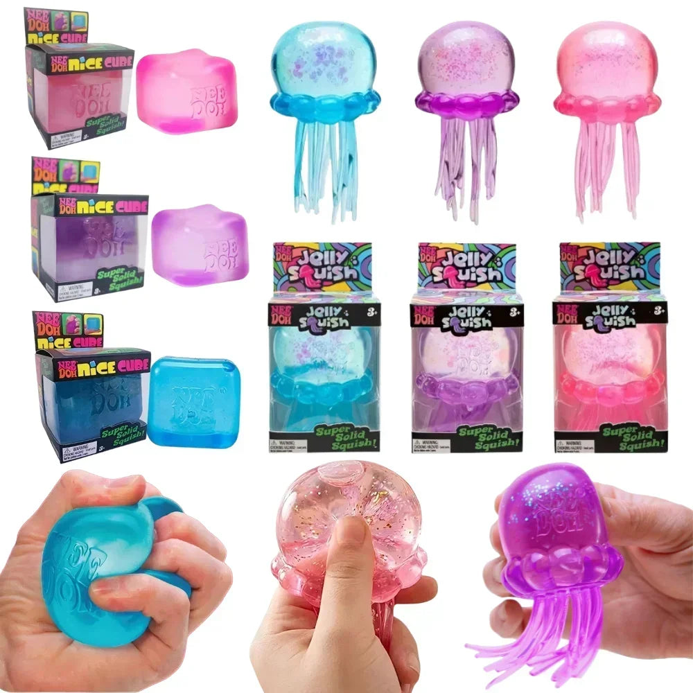 NeeDoh  Trending Jellyfish & Cube Squish Toy, Soft Jelly Squeeze Stress Relief Fidget Toy, Sensory NeeDoh for Kids & Adults
