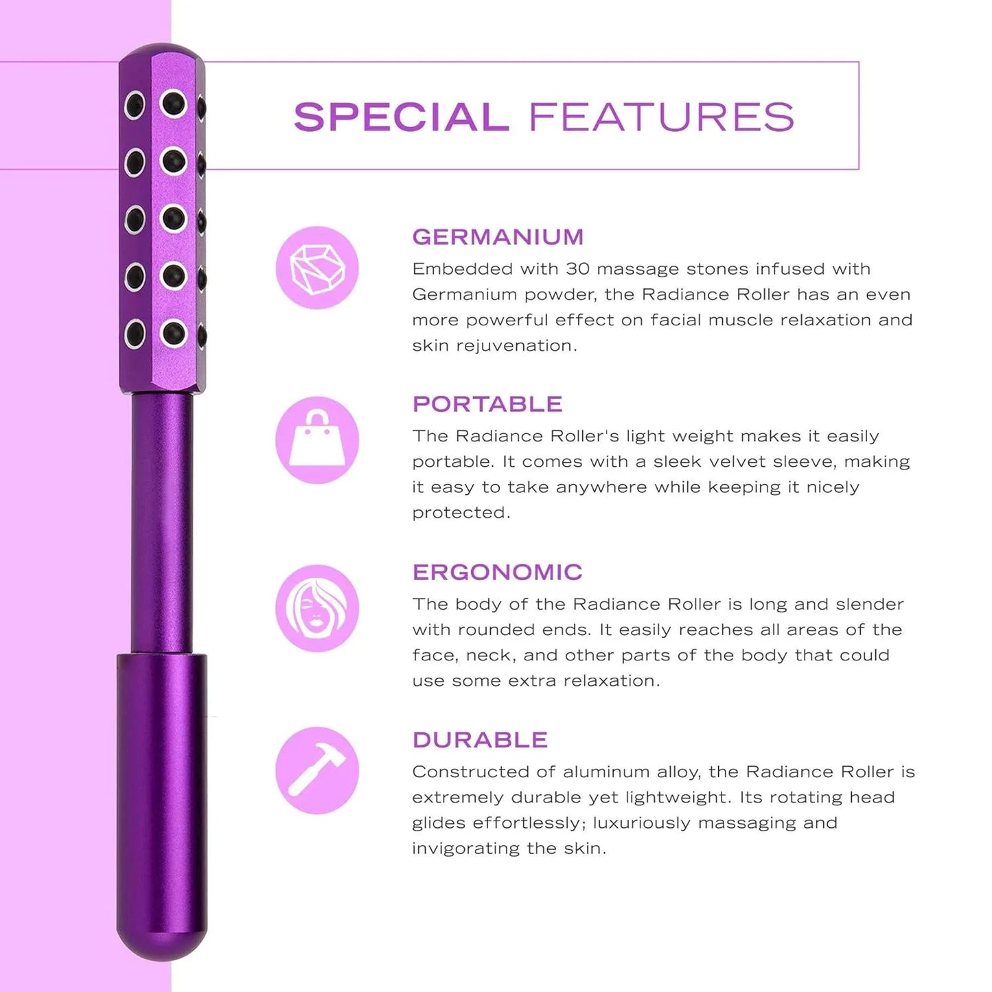 Face Massage Roller Face Skin Firming Lifting Anti-aging Beauty Tool with 30 Precious Germanium Stones Skin Care Tools