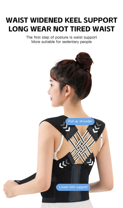 Black Posture Corrector Brace for Women Breathable Elastic Back Posture Correction Belt Adjustable Shoulder for Students