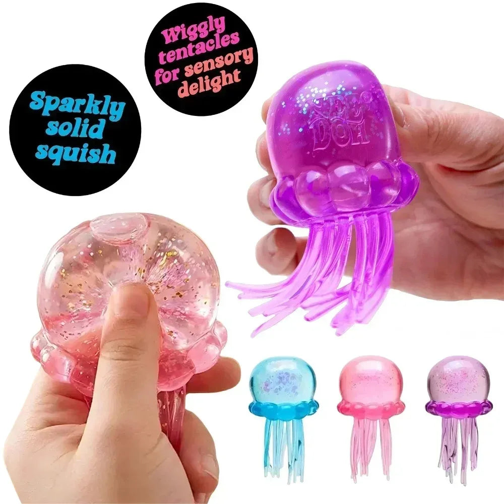 NeeDoh Trending Jellyfish & Cube Squish Toy, Soft Jelly Squeeze Stress Relief Fidget Toy, Sensory NeeDoh for Kids & Adults