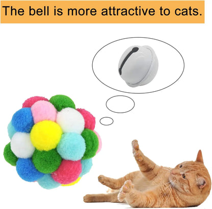 3/60pcs Cat Toys Balls with Bells, Color Cat Pom Balls, Tinsel Sparkle Balls, Interactive Toy for Indoor Cats Kitten