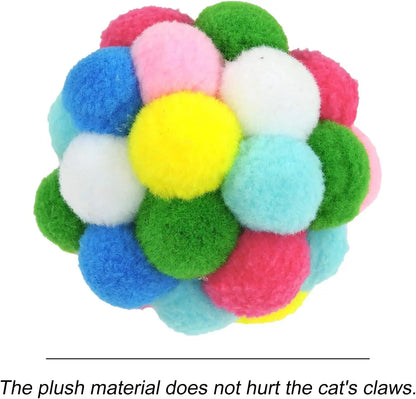 3/60pcs Cat Toys Balls with Bells, Color Cat Pom Balls, Tinsel Sparkle Balls, Interactive Toy for Indoor Cats Kitten