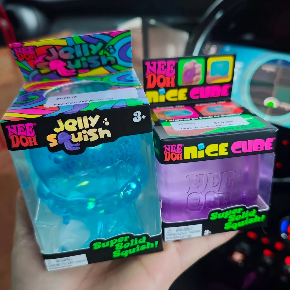 NeeDoh Trending Jellyfish & Cube Squish Toy, Soft Jelly Squeeze Stress Relief Fidget Toy, Sensory NeeDoh for Kids & Adults