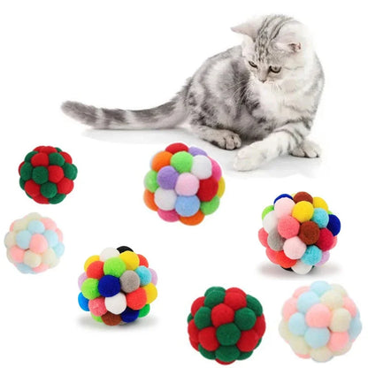 3/60pcs Cat Toys Balls with Bells, Color Cat Pom Balls, Tinsel Sparkle Balls, Interactive Toy for Indoor Cats Kitten