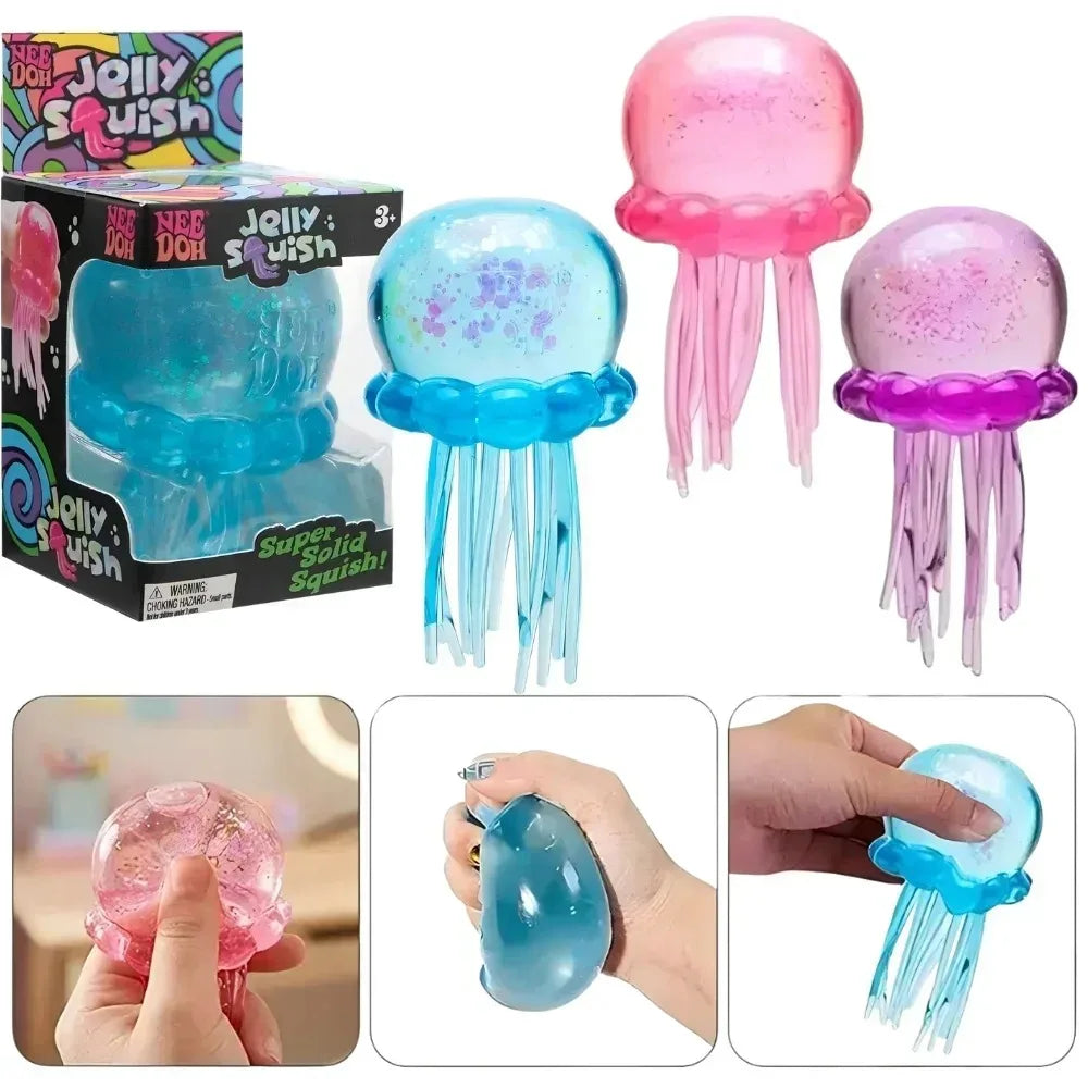 NeeDoh Trending Jellyfish & Cube Squish Toy, Soft Jelly Squeeze Stress Relief Fidget Toy, Sensory NeeDoh for Kids & Adults