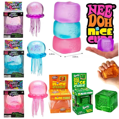 NeeDoh  Trending Jellyfish & Cube Squish Toy, Soft Jelly Squeeze Stress Relief Fidget Toy, Sensory NeeDoh for Kids & Adults