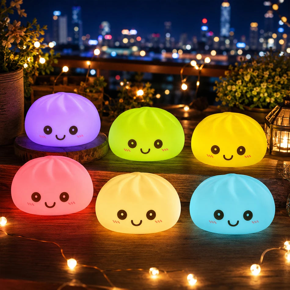 2027 New Dumpling Night Lights Glowing Dumplings Desktop Ornament Cute Glowing Dumpling Steamer Box Kawaii Dumpling Lights Gifts