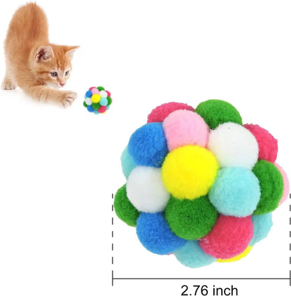 3/60pcs Cat Toys Balls with Bells, Color Cat Pom Balls, Tinsel Sparkle Balls, Interactive Toy for Indoor Cats Kitten