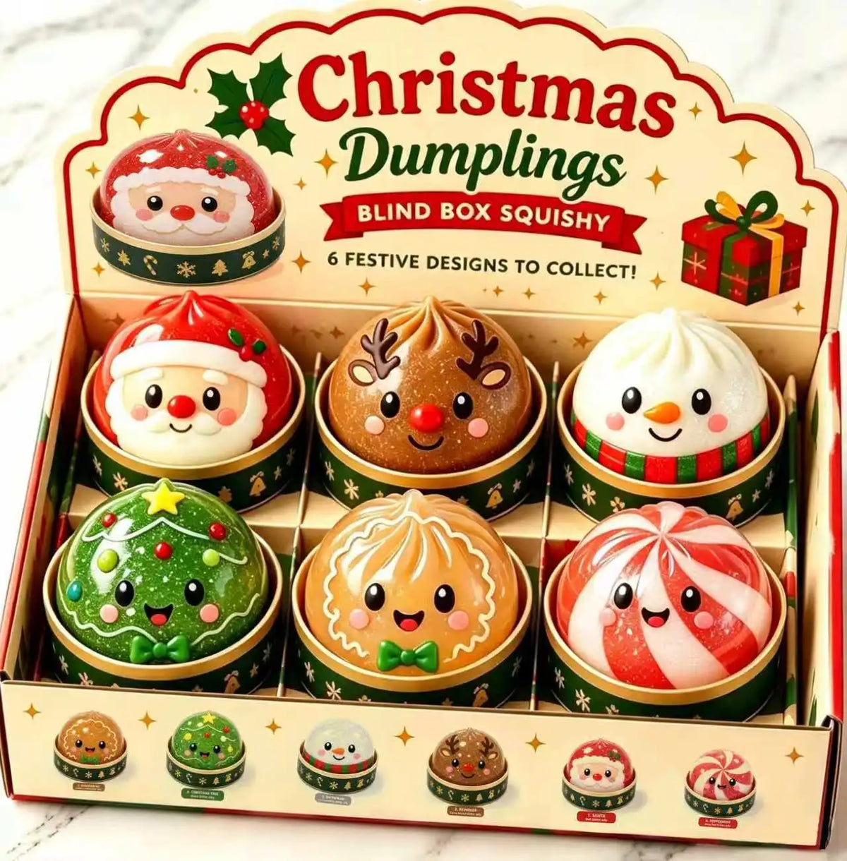2026 Christmas Dumpling Squishy Snowman Elk Santa Claus Squeeze Ball with Box Stress Relief Merry Christmas New Year XMAS Gift