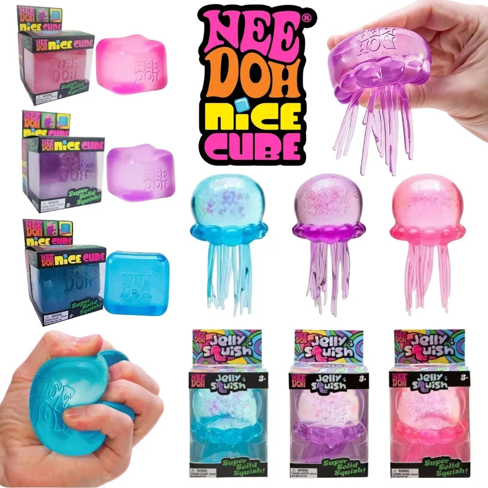 NeeDoh  Trending Jellyfish & Cube Squish Toy, Soft Jelly Squeeze Stress Relief Fidget Toy, Sensory NeeDoh for Kids & Adults
