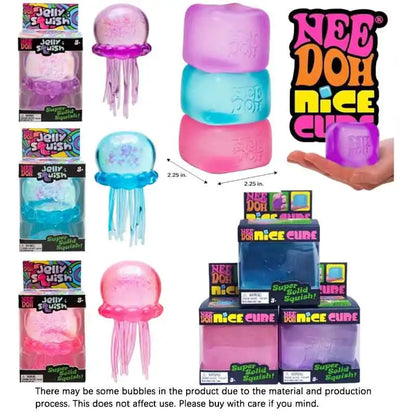 NeeDoh Trending Jellyfish & Cube Squish Toy, Soft Jelly Squeeze Stress Relief Fidget Toy, Sensory NeeDoh for Kids & Adults