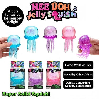 NeeDoh Trending Jellyfish & Cube Squish Toy, Soft Jelly Squeeze Stress Relief Fidget Toy, Sensory NeeDoh for Kids & Adults