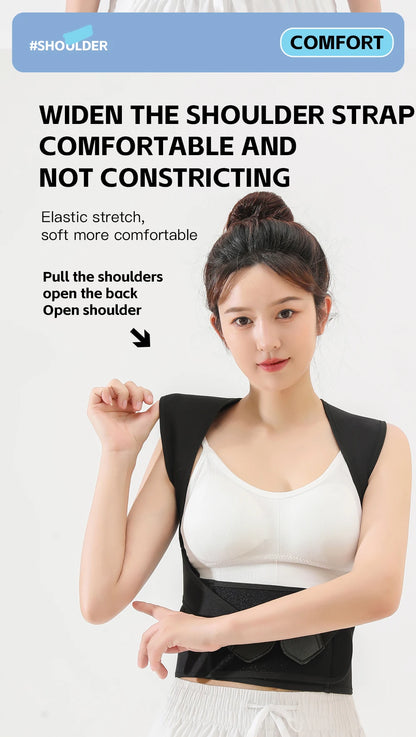 Black Posture Corrector Brace for Women Breathable Elastic Back Posture Correction Belt Adjustable Shoulder for Students