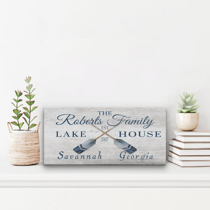 Personalizable Lake - Beach House Family Name Canvas Sign
