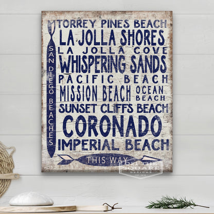 San Diego Beaches Sign - Vintage Wood Look Arrow