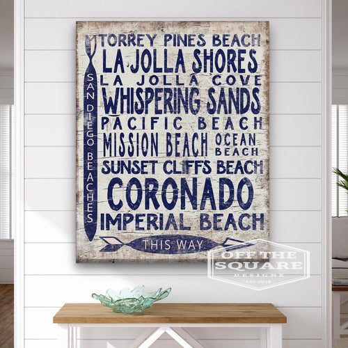 San Diego Beaches Sign - Vintage Wood Look Arrow